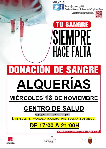 DonarSangreMU's tweet photo. #Buenosdías y #FelizMiércolesATodos ,esta tarde tienes una cita importante con la vida, tu #donacióndesangre ❣️ es insustituible y muy necesaria👇
📍#Alquerias centro de salud
⏰de 17 a 21h
👉Si tienes entre 18-65 años, peso=>50kg y estás bien de salud, no lo dudes⬇️ https://t.co/vMPyqSDmyZ