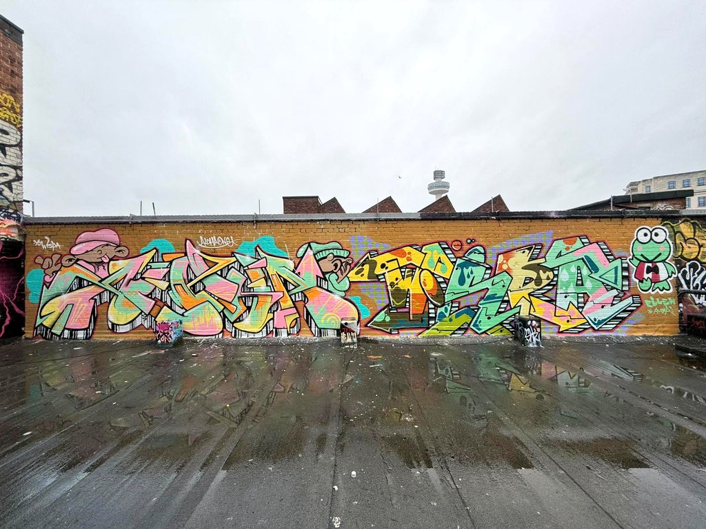 Fresh works by Aloha &amp; Wisp <a href="/zapgraffiti/">Zap Graffiti</a> Roof top spot Bold St. Liverpool.