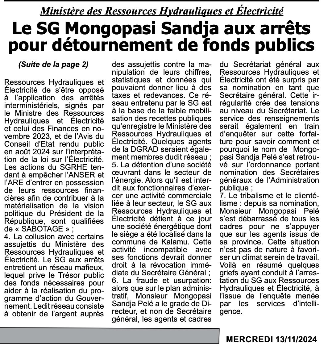 Sharufa_'s tweet photo. #RDC De ma lecture du jour #LePhare, je lis avec beaucoup d'étonnement l'arrestation du SG des ressources hydrauliques et électricité pour des faits graves. Étant moi-même impliquée dans ce secteur, je mesure pleinement l'impact négatif que de telles actions peuvent avoir sur un secteur si important pour notre développement. Que la justice fasse son travail
