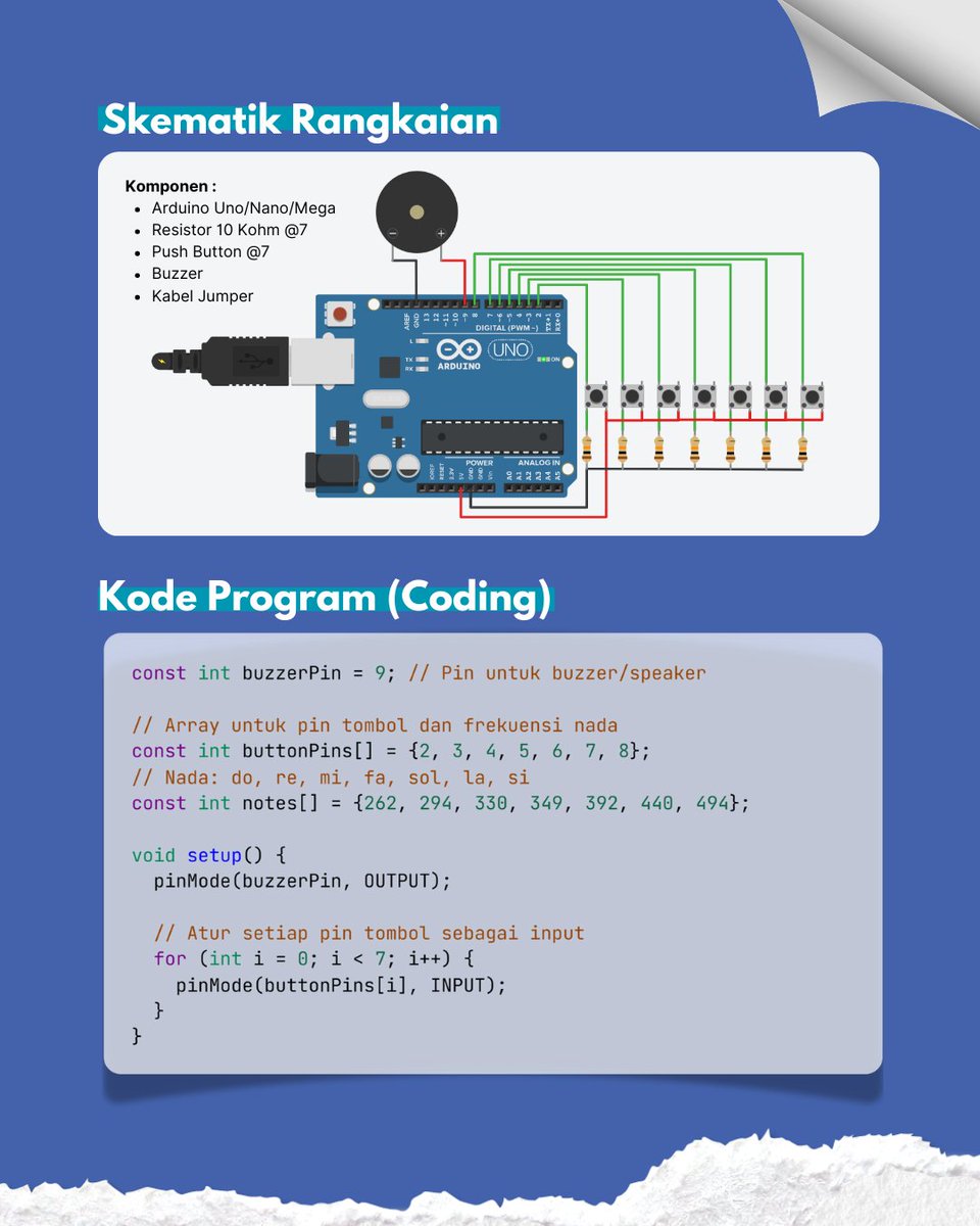 fqr_aaa's tweet image. Tahukah kamu? Dengan Arduino, kamu bisa menciptakan piano mini sendiri loh! Project Arduino #6 Piano Sederhana. #arduino #coding #codinguntukpemula #elektronika