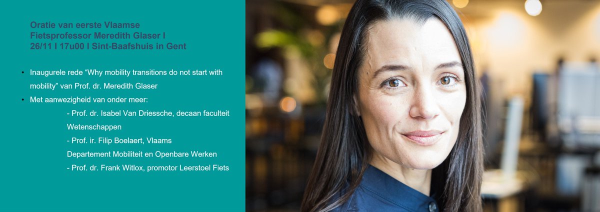 Uitnodiging van UGent: Oratie van eerste Vlaamse #Fietsprofessor Meredith Glaser
 
Op dinsdag 26 november om 17:00 zal Prof. dr. Meredith Glaser haar ambt als Fietsprofessor aan de Universiteit Gent officieel aanvaarden. 
 
Inschrijvingspagina: ap.lc/uPVSJ