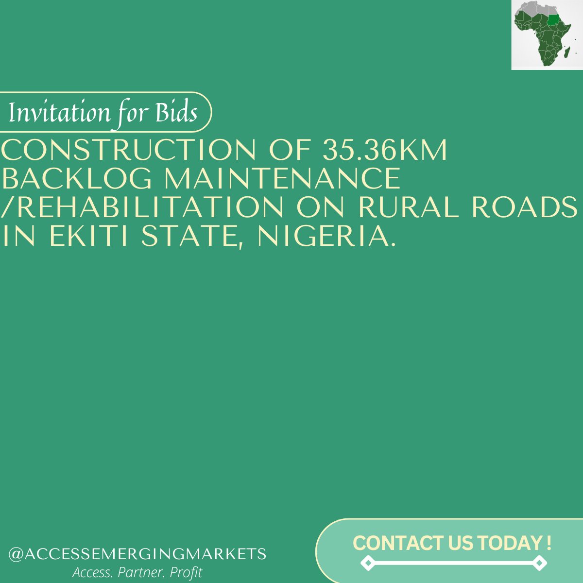 EmergingMarkett's tweet image. Contact us today to secure this project opportunity in Nigeria.

Check out the project details here: lnkd.in/dhBNEsWv

#TradeAndDevelopment #Opportunities #ProjectPartnership #MarketExpansion #StrategicCollaboration #Nigeria #construction #rural #roads