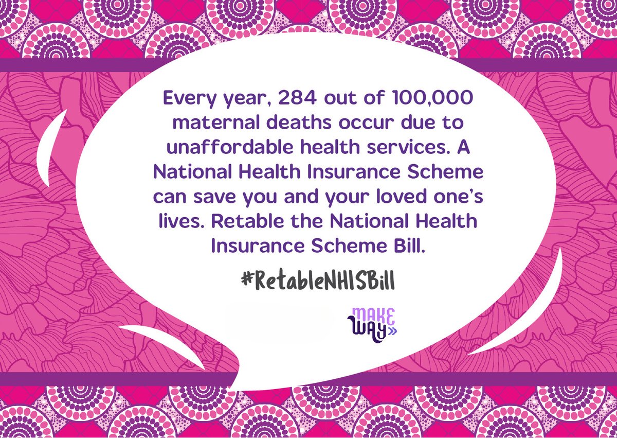 amwaafrika's tweet photo. Each year, 284 maternal deaths per 100,000 are due to unaffordable healthcare. A National Health Insurance Scheme can save lives. Retable the Bill.

#RetableNHISBill https://t.co/5OYWF8CqV8