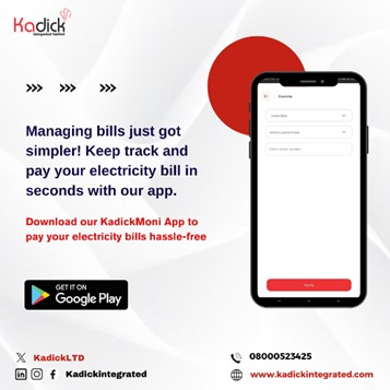 KadickLTD's tweet photo. Why wait? Manage your energy with a tap. Our app brings convenience to your electricity needs – secure, fast, and easy! 💡📱 #GoDigital #PowerYourLife"#kadickintegrated #ViralVideos  #billsmadeeasy #fintech https://t.co/FsOzcgMs61
