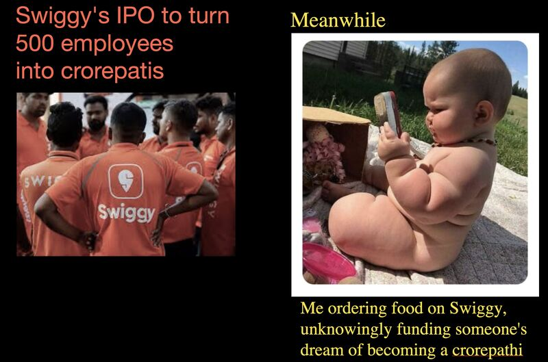 babuvvbabu's tweet photo. From food delivery to crorepatis. The real MVPs behind your food delivery. Congrats to the Swiggy team! 🎉
.
.
#SwiggyIPO
#Inspiration
#TechSuccess
#Swiggy
#CrorepatiClub
#TechNews
#StartupIndia
#Meme
#Funny
#Relatable https://t.co/HDDfrJilkL