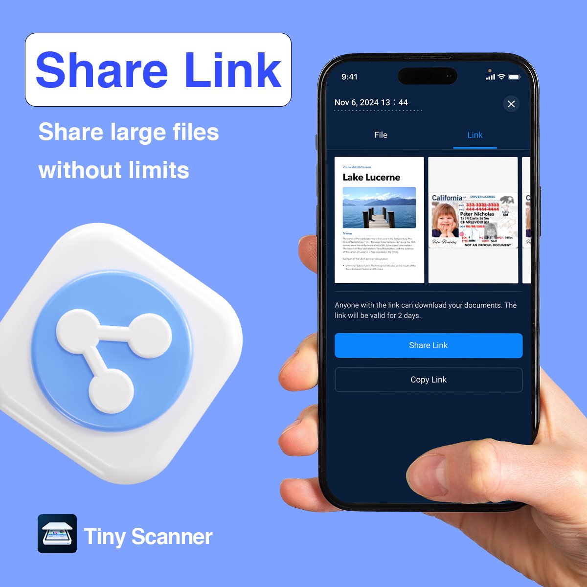 TinyScanner_app's tweet image. Share large files without limits in Tiny Scanner. #tinyscanner