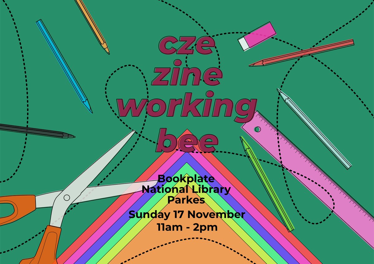In Canberra and working on a zine?  Join our zine working bee at the Bookplate Cafe in the National Library on Sunday 17th, 11am - 2pm.  Drink some tea or coffee, talk about zines or pick some brains if you're stuck on a project. BYO materials.
