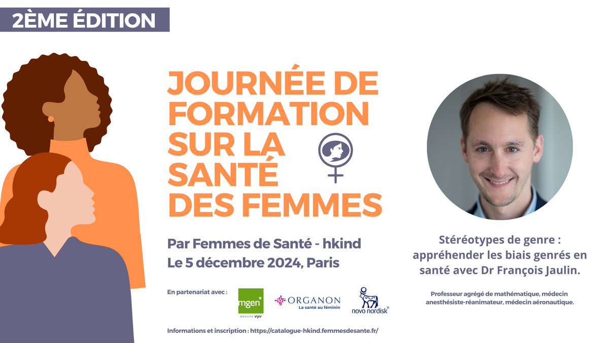 Formation santé des femmes avec Dr <a href="/Francois_JAULIN/">François JAULIN</a>, professeur agrégé de Mathématique, médecin anesthésiste-réanimateur, médecin aéronautique et consultant <a href="/FH_en_Sante/">Facteurs Humains en Santé</a>. François interviendra sur comment appréhender les biais genrés en #santé. 

👉🏿catalogue-hkind.femmesdesante.fr/formation/92/s…