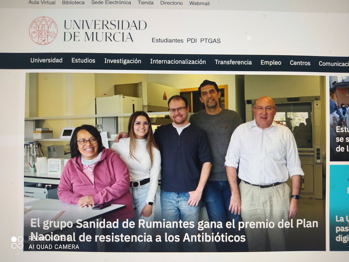 Christian de la Fe (@health_sherlock) on Twitter photo Hoy, somos protagonistas "en casa" en la portada de la <a href="/UMU/">Universidad Murcia</a> por la concesión del premio PRAN. Fundamental la labor de todas las personas que sacan el trabajo diario adelante! Gracias a todos!!!
<a href="/UMUdivulga/">UMU Divulga</a> <a href="/colvetmur/">@ColVetMur</a> <a href="/estudiantesumu/">EstudiantesUMU</a> <a href="/PRANgob/">Plan Antibióticos</a> Hoy, somos protagonistas "en casa" en la portada de la <a href="/UMU/">Universidad Murcia</a> por la concesión del premio PRAN. Fundamental la labor de todas las personas que sacan el trabajo diario adelante! Gracias a todos!!!
<a href="/UMUdivulga/">UMU Divulga</a> <a href="/colvetmur/">@ColVetMur</a> <a href="/estudiantesumu/">EstudiantesUMU</a> <a href="/PRANgob/">Plan Antibióticos</a>
