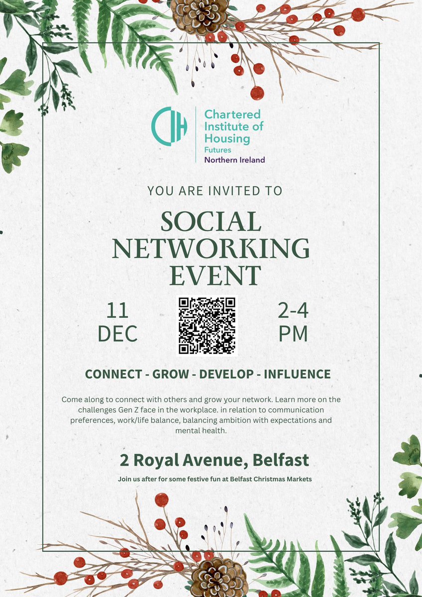 CIHFuturesNI's tweet photo. Are you a young professional working in housing in NI?

Join our social networking event on 11.12.24. Connect with others &amp; hear Alex Bunting from Inspire share insights on work life balance, ambition &amp; expectations &amp; resilience in the sector. 

Book your free place now! https://t.co/J6S7an9mNE