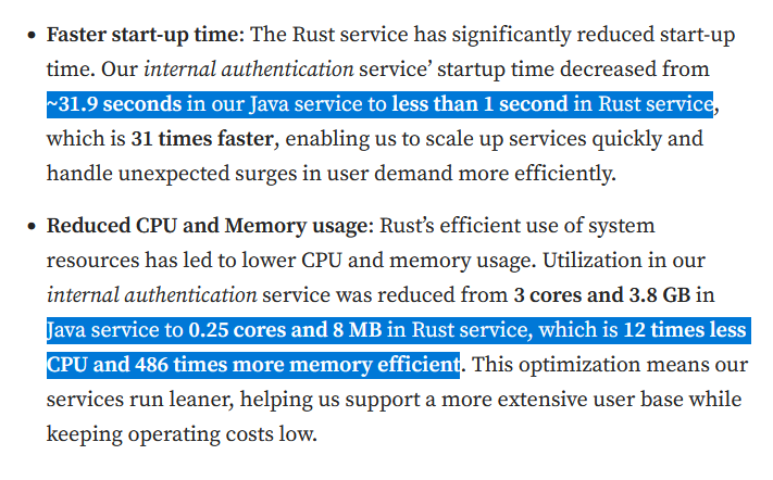 Suvitruf's tweet image. Люблю (нет) статьи в духе &quot;мы переписали с языка X на язык Y и всё стало быстрее&quot;. Тут вон с Джавы на Раст переписали сервис аутентификации и заявляют, что по памяти стало эффективней в 486 раз!

Внимательные люди заметят, что у них на Джаве сервис стартовал 30+ секунд.

Т. е.…