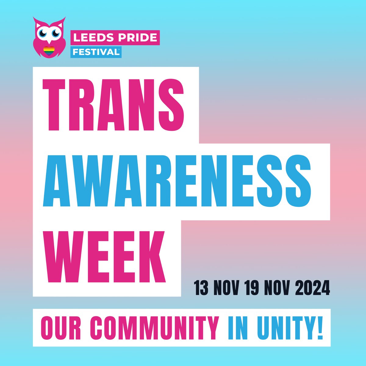 Trans Awareness Week! 13th-19th Nov 🏳️‍⚧️
⠀⠀⠀⠀⠀⠀⠀⠀⠀
Today marks the start of Trans Awareness Week - a celebration of trans pride, resilience, &amp; allyship! We’re determined to honour the trans community &amp; commit to making inclusion a daily priority.