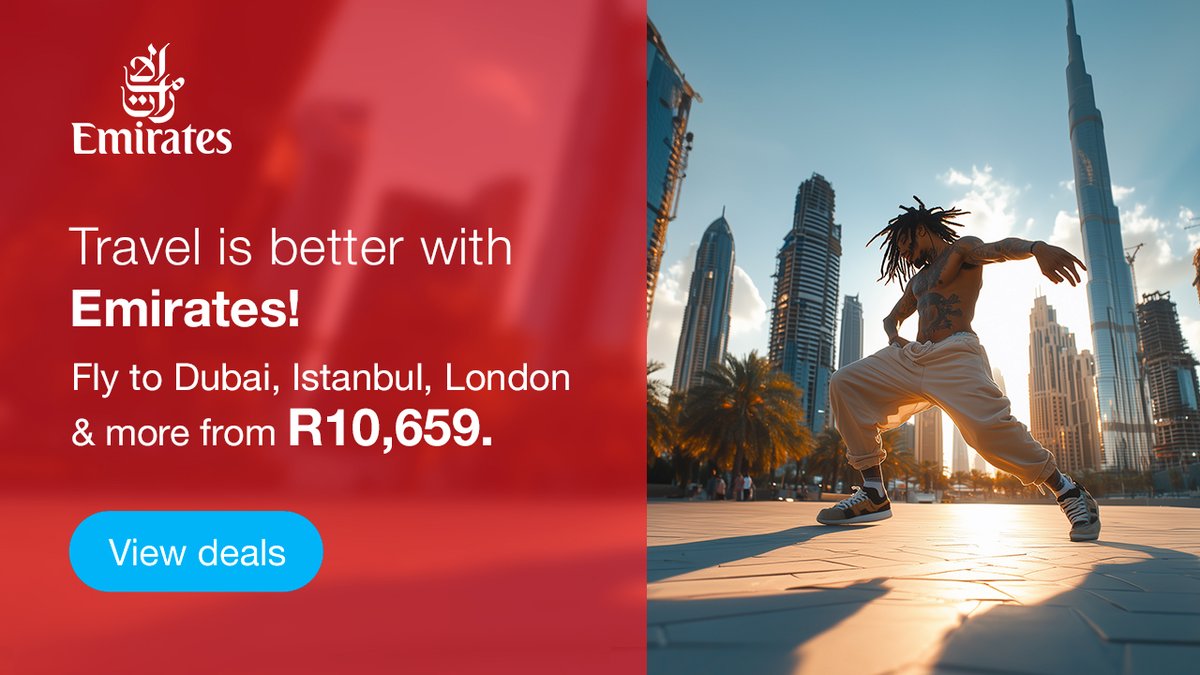 trendhubglobal's tweet photo. 🌍✨ Ready to explore the world? Fly with Emirates to Dubai, Istanbul, London, and more! Prices start at R10,659 – your adventure awaits! Book now for an unforgettable journey! #FlyEmirates #TravelGoals #ExploreTheWorld ✈️🌆 https://t.co/DFcwvIB1FQ https://t.co/F40Th4YtrR