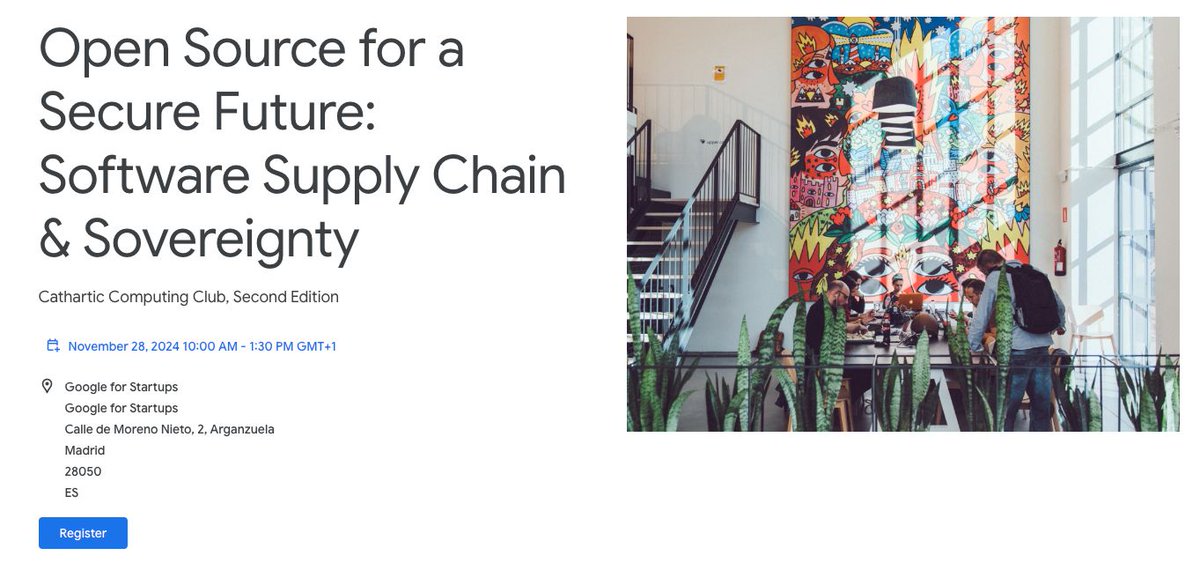 ¿Te apasiona el software libre y la tecnología? 

Únete al Open Source Cathartic Computing Club para conectar y aprender. Ponencias TOP con expertos en tecnologia y Open Source

📅 28 de noviembre en Google for Startups Campus, Madrid. 

Inscríbete aquí → rsvp.withgoogle.com/events/opensou…
