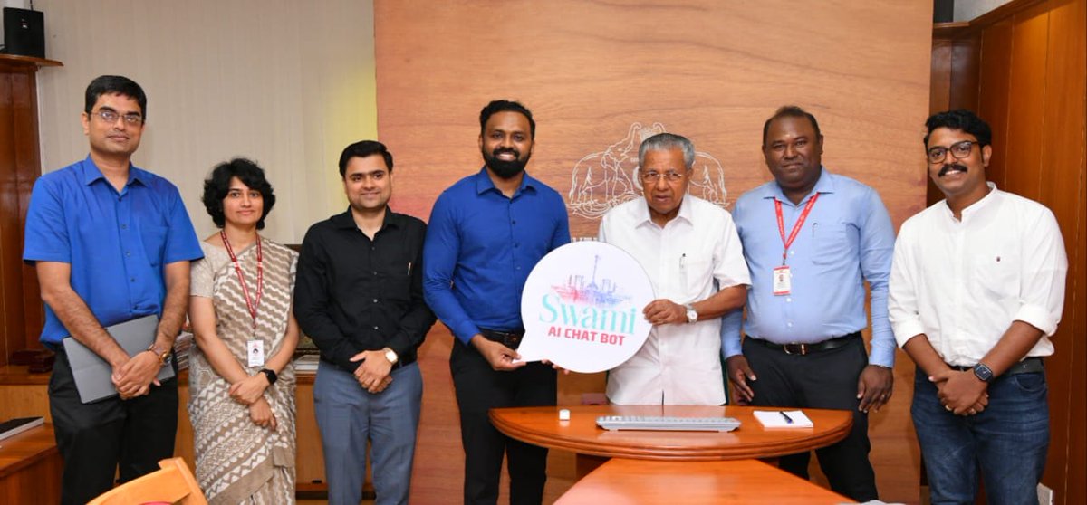iprdkerala's tweet photo. Hon. CM @pinarayivijayan unveiled the logo of the #SwamiChatbot, an #AI assistant designed to enhance the #Sabarimala pilgrimage experience. Accessible in 6 languages, it offers vital info on temple services, travel, and safety. A step towards a smarter, safer pilgrimage. https://t.co/GRai4gPki1