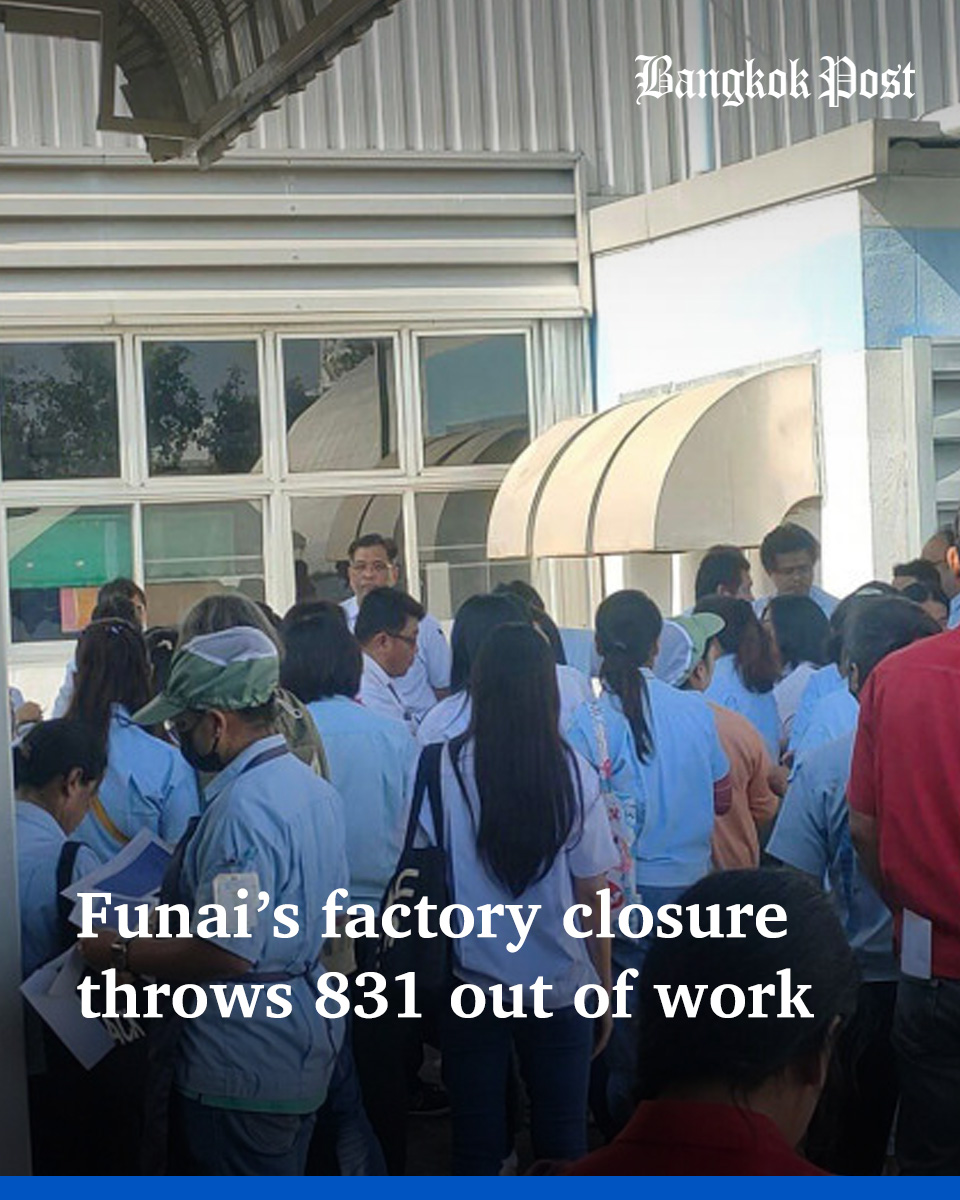 BangkokPostNews's tweet image. More than 800 people have been thrown out of work by the abrupt closure of audio-video equipment manufacturer Funai (Thailand) Co in Nakhon Ratchasima.

Listen to the story or get the full story in the 1st comment.

#funai #factoryworker #unemployment #manufacturer #shutdown