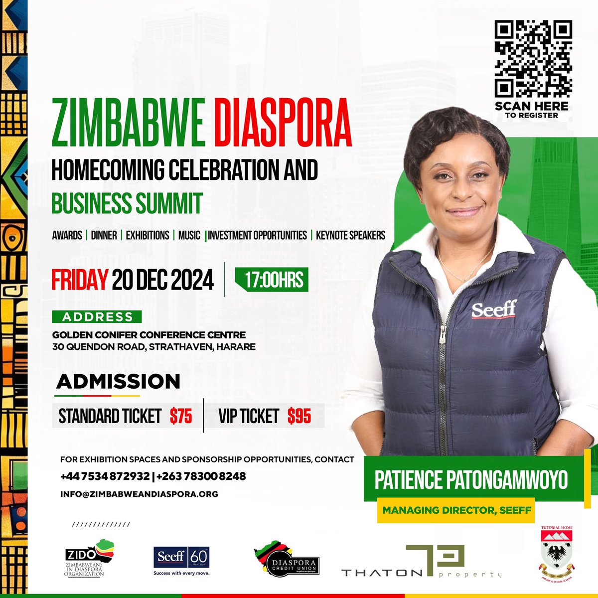 We’re excited to have Patience Patongamwoyo, Managing Director of Seeff, as a speaker at the UK-Zimbabwe Business Expo.
🎟 Get your tickets: buytickets.at/zido/1432509  
📱 For info, WhatsApp us at +44 7534 872932 
@SeeffProperties <a href="/WestPropZim/">WestProp Holdings</a> <a href="/NMBBankZim/">NMB Bank Zim</a>
