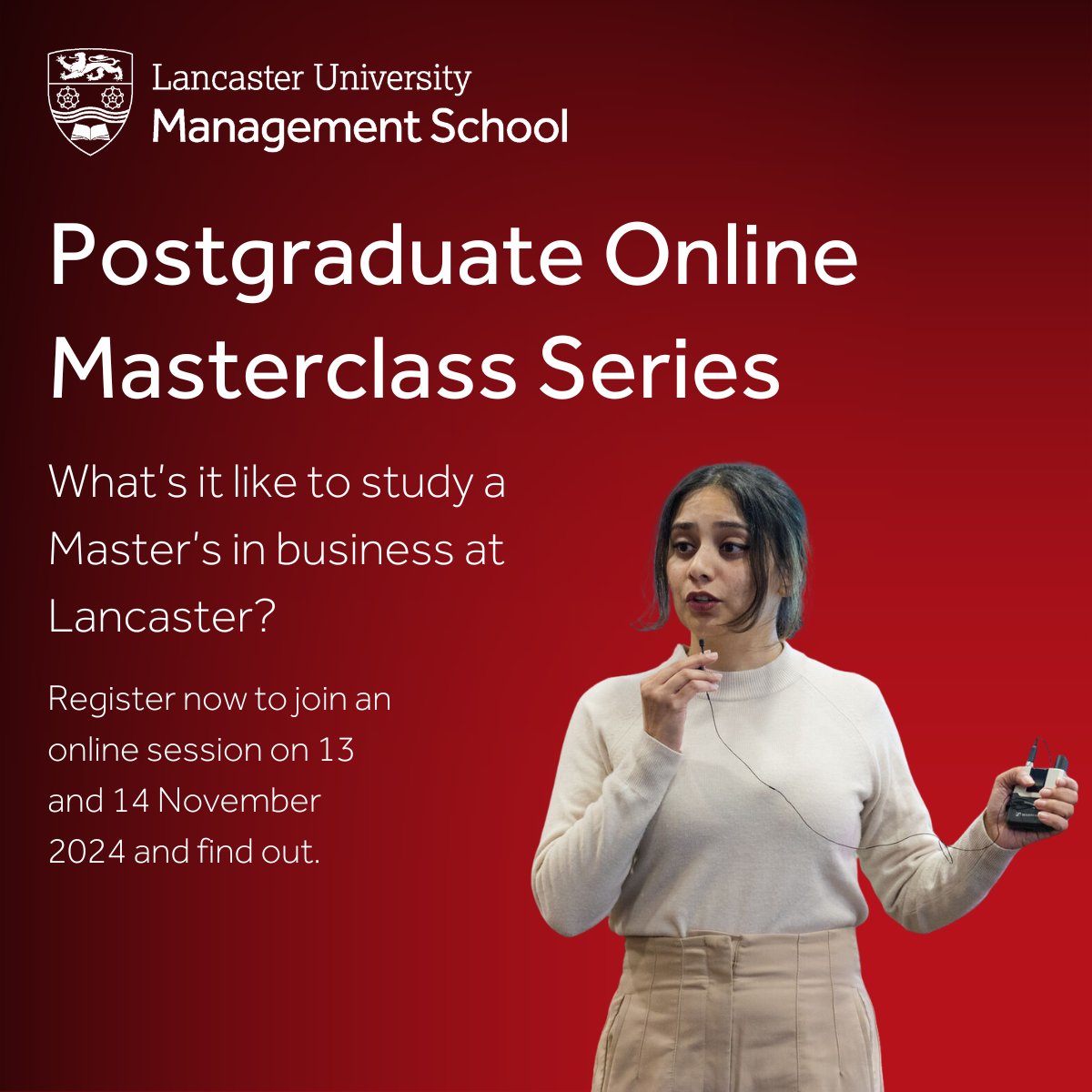 LancasterManage's tweet photo. Join our Postgraduate Online Masterclass Series on Wednesday 13 and Thursday 14 November. These short online sessions are perfect for those thinking about Master's study in the future.

https://t.co/xDthGSBZQ6

#postgradstudy #postgraduatestudy #lancasteruni #lovelums #masters https://t.co/1lHOfdJcvi