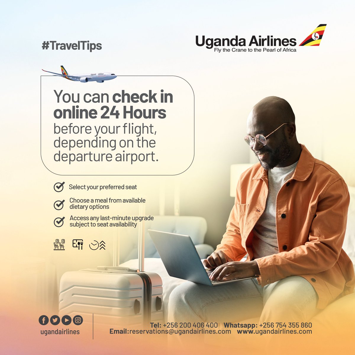 UG_Airlines's tweet photo. #TravelTips You can Check In Online 24Hours before your flight.
Book your flight today via our Website or Mobile App
https://t.co/AnHwKQzIH8 #CheckInonline https://t.co/GJaA1y7UOL
