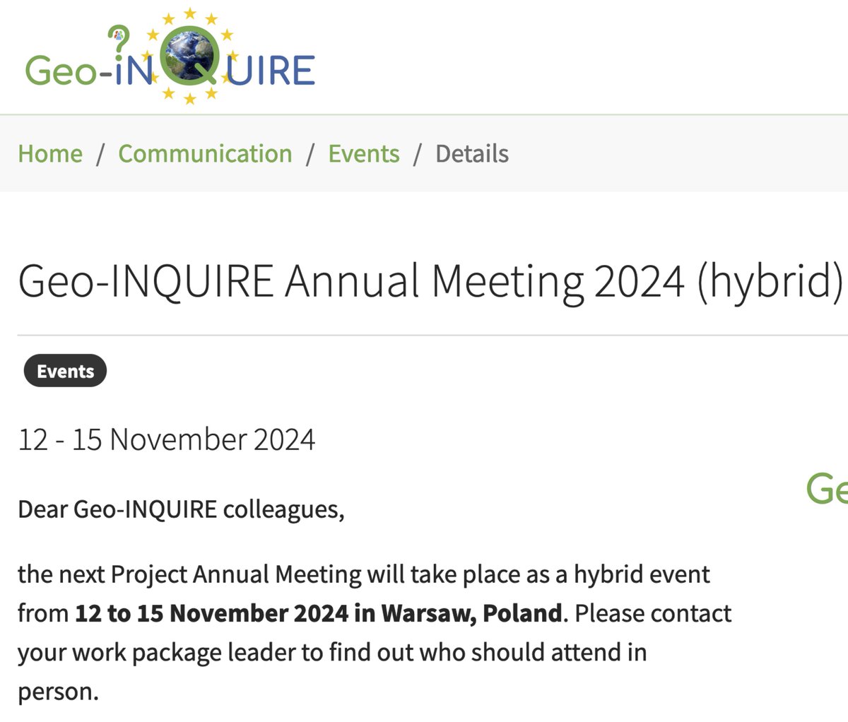 Jorge Macías Sánchez (@jorgemacsan) on Twitter photo While we have red level for heavy rains in Malaga, we have to attend #Geo_INQUIRE 2nd Annual Meeting at Warsaw, in the Istitute of Geophysics as representative of <a href="/EdanyaUMA/">EdanyaUMA</a> <a href="/InfoUMA/">Universidad de Málaga</a> contributing to WP5 on Trans-national Access. <a href="/EPOSeu/">EPOS</a> <a href="/EPOS_ES/">European Plate Observing System - España</a> <a href="/Cheese_CoE/">ChEESE CoE</a> <a href="/dtgeo_eu/">DT-GEO</a> <a href="/GFZ_Potsdam/">GFZ</a> While we have red level for heavy rains in Malaga, we have to attend #Geo_INQUIRE 2nd Annual Meeting at Warsaw, in the Istitute of Geophysics as representative of <a href="/EdanyaUMA/">EdanyaUMA</a> <a href="/InfoUMA/">Universidad de Málaga</a> contributing to WP5 on Trans-national Access. <a href="/EPOSeu/">EPOS</a> <a href="/EPOS_ES/">European Plate Observing System - España</a> <a href="/Cheese_CoE/">ChEESE CoE</a> <a href="/dtgeo_eu/">DT-GEO</a> <a href="/GFZ_Potsdam/">GFZ</a>