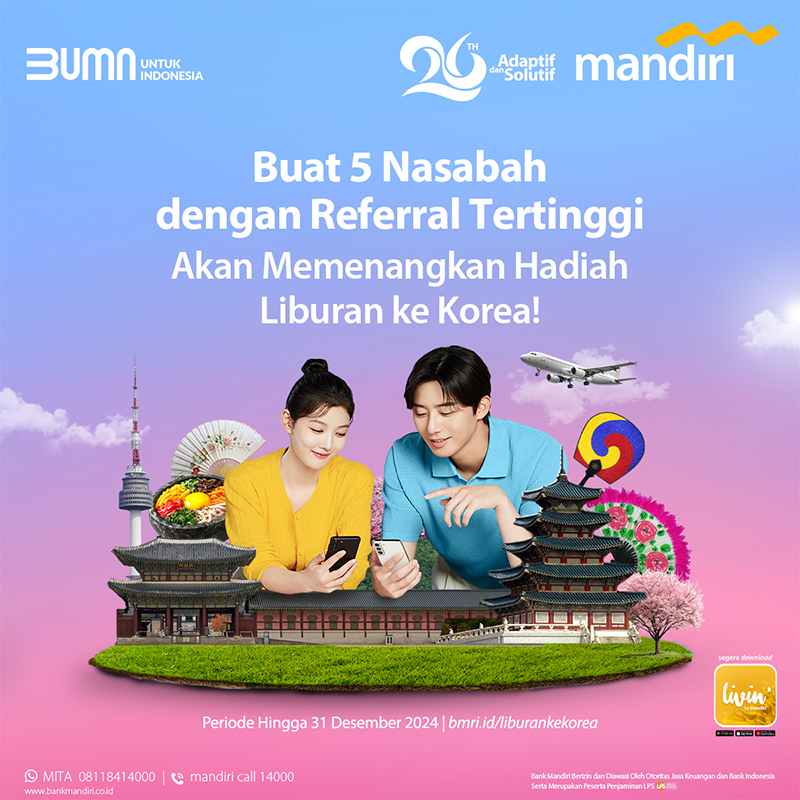 bankmandiri's tweet photo. Bawa Friends &amp; Family untuk daftar dan transaksi di Livin' sebanyak-banyaknya! 
Menangkan liburan ke Korea dan kesempatan dapatkan undian hadiah lainnya.
Info: https://t.co/6wV3M7PDVG
