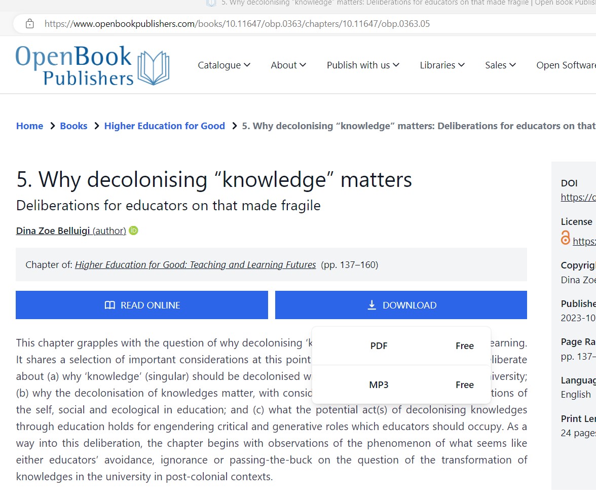 DZBelluigi's tweet photo. 🙏 the efforts of editors &amp; Terry Greene @TrentUniversity - our chapters in  #HigherEd4Good accessible in audio! 

My cloned 'voice' is the South African I am- with other inflections/ accents/ rhythms more Australian, New Zealand, English 🤪.

https://t.co/C9rx8hV8ea https://t.co/OjbKfMgc5g