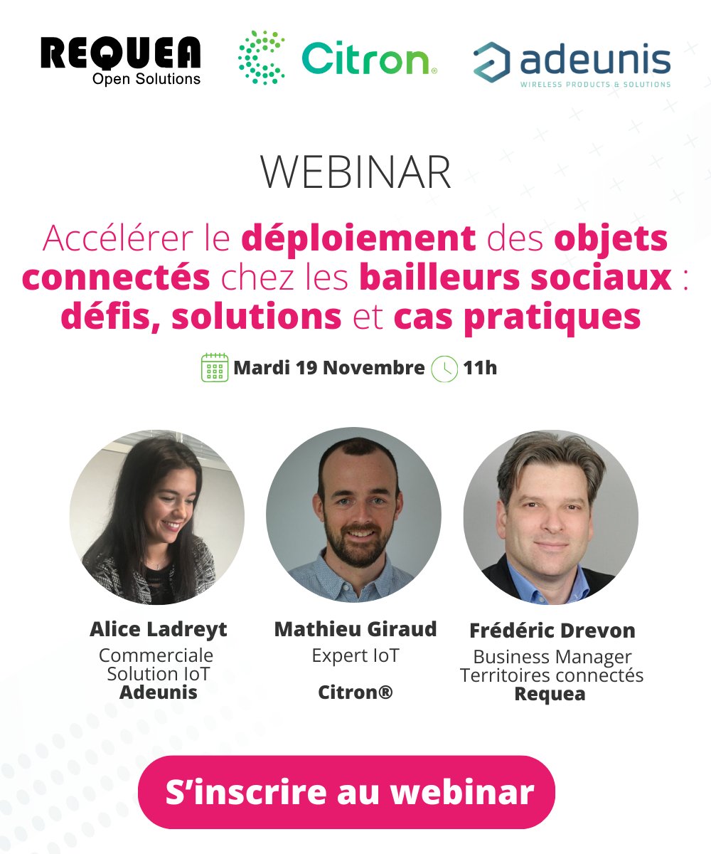🍋🚨 [SAVE THE DATE] Webinar <a href="/adeunisrf/">adeunis®</a> x REQUEA x <a href="/Team_Citron/">Citron®</a>  : Accélérer le déploiement des objets connectés chez les bailleurs sociaux : défis, solutions et cas pratiques 🏢

Pour s'inscrire : contact.citron.io/inscription-we…
Pour le replay : contact.citron.io/replay-webinar…