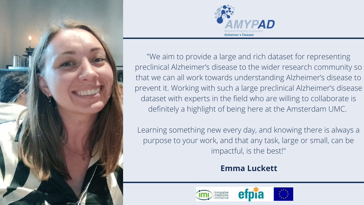 ✨New Interview with <a href="/emmaluckettneu1/">Dr Emma Luckett</a>, Postdoc Researcher &amp; Data Manager at the Department of Radiology/Nuclear Medicine at the <a href="/amsterdamumc/">Amsterdam UMC</a>. 

Don't miss this interview where she shares her  <a href="/IMI_AMYPAD/">AMYPAD</a> work &amp; what inspires her the most about research.
 
amypad.eu/news/recent-ne…