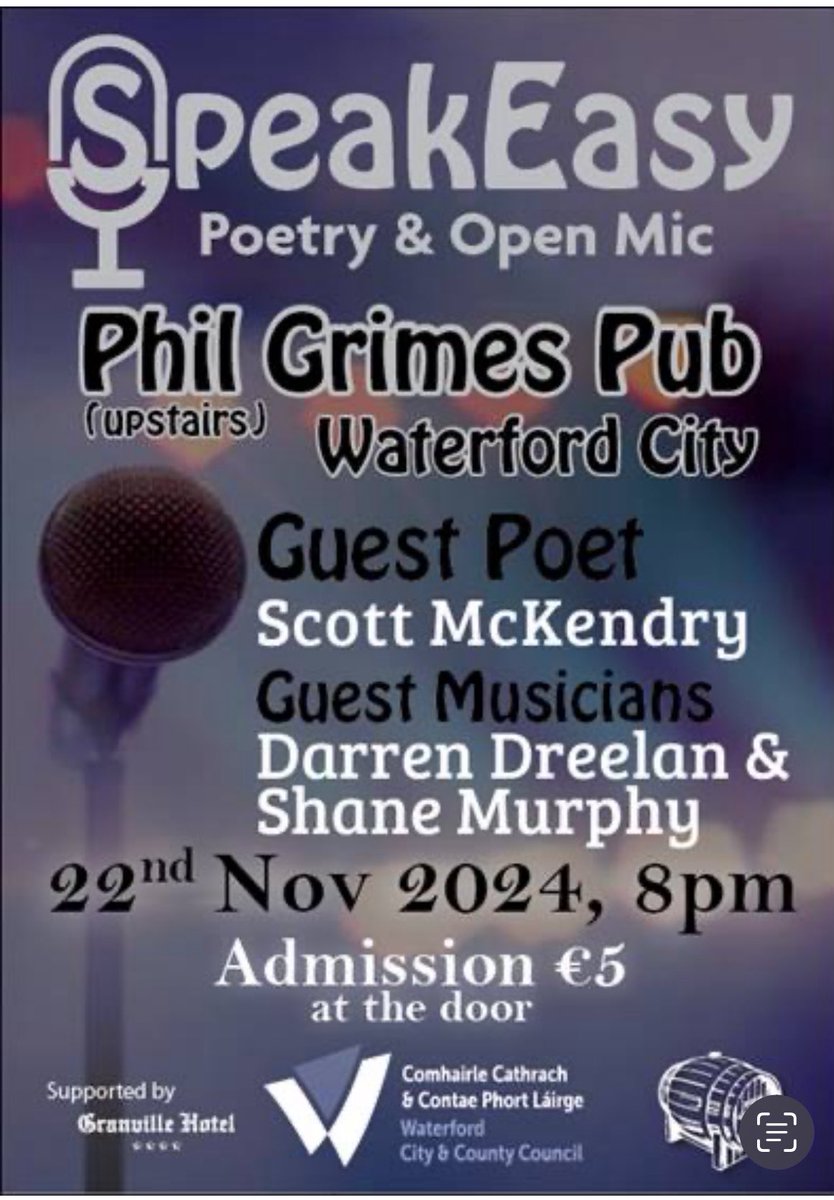 Billy Fenton (@billyfenton7) on Twitter photo Next SpeakEasy Open Mic with special guest Scott McKendry. Scott’s collection Gub was a RTE book of the week earlier this year rte.ie/culture/2024/0… <a href="/al_mac_e/">Scott McKendry</a> <a href="/WaterfordArts/">Waterford Arts</a> Next SpeakEasy Open Mic with special guest Scott McKendry. Scott’s collection Gub was a RTE book of the week earlier this year rte.ie/culture/2024/0… <a href="/al_mac_e/">Scott McKendry</a> <a href="/WaterfordArts/">Waterford Arts</a>