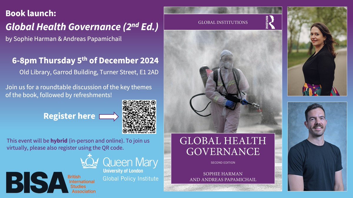 Feels wildly ambitious to be talking about global health governance as multilateralism faces its biggest challenge in 80years, but we'll try our best! 

Join us for the launch of Global Health Governance on the 5th December! There will be drinks &amp; snacks
eventbrite.co.uk/e/book-launch-…