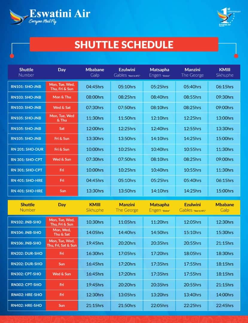 RENAC_SZ's tweet image. Leave your car at home and jump on our FREE shuttles to catch your next flight✈. 

Save money &amp;amp; time with Eswatini Air.
Book your free shuttle on➡: eswatiniair.co.sz

#flyeswatiniair #freeshuttleservice