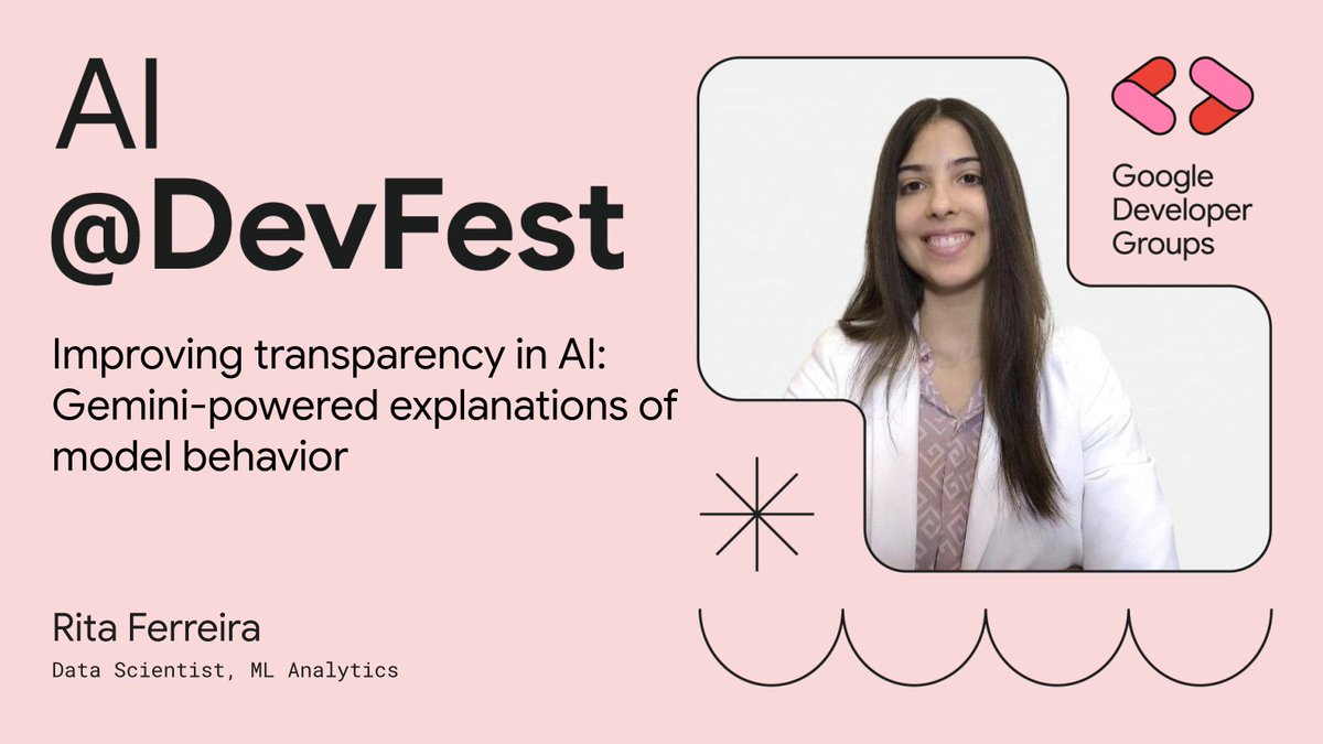 Rita Ferreira Data Scientist at ML Analytics, with a background in Data Science and Advanced Analytics from NOVA IMS, specializing in Business Analytics. gdg.community.dev/events/details…
#devfest #devfest2024 #googledevelopergroups #faro #portugal #gdgfaro