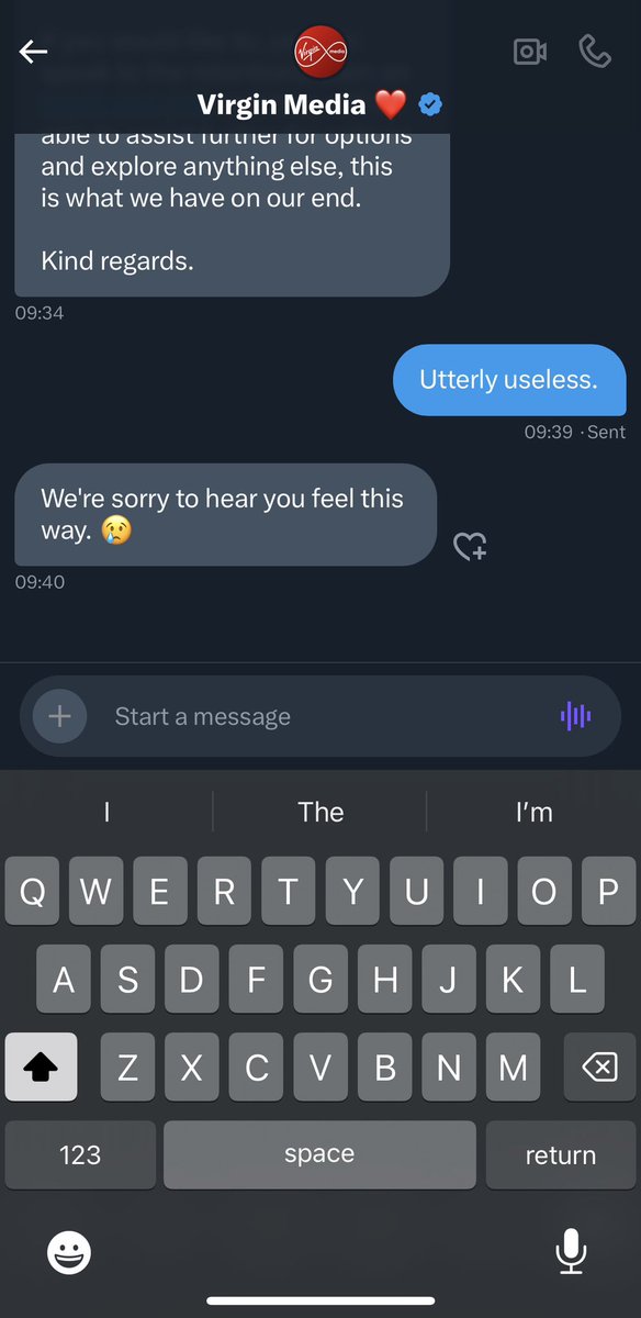 OllyNeash's tweet photo. @virginmedia @Virgin is this really the level of customer service you aim for? Patronising customers with sarcastic emojis? It’s enough that you’re unwilling to help with my issue without this. https://t.co/6JUPDMi3yO