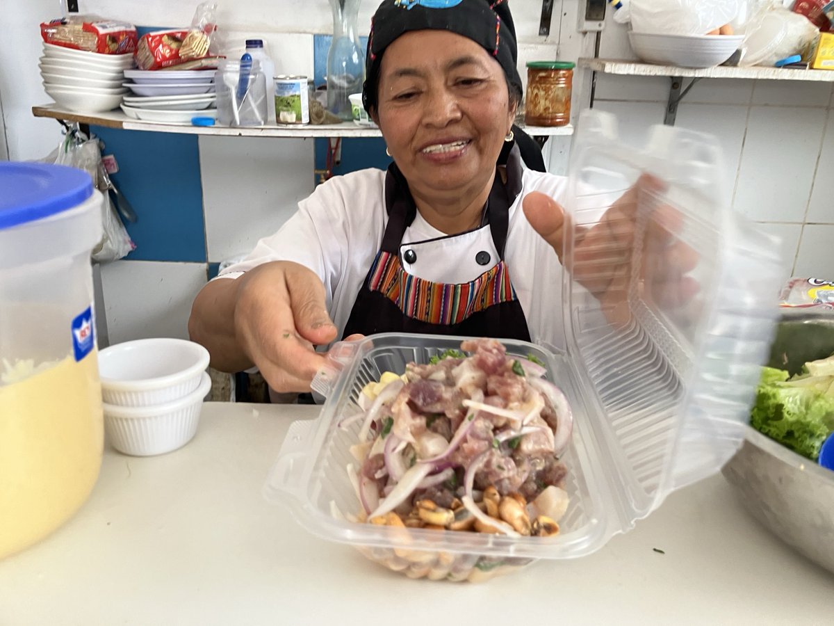 walkingtogitmo's tweet photo. Swordfish #ceviche yesterday in Pucusana, Peru, made about twenty five feet away from the boat that brought it in. Also pictured is Juanita, who made it for me. https://t.co/GSDeTPNZkC