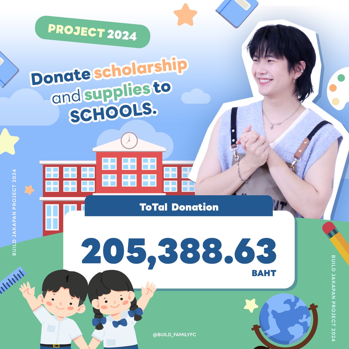 PROJECT ปันสุขน้องๆกับพี่บิว💙🎁
✨ทางเรารู้สึกขอบคุณแฟนคลับที่น่ารักทุกๆคนอีกครั้งนะคะ ที่ได้มาร่วมทำบุญสร้างความทรงจำและร่วมสร้างรอยยิ้มให้กับน้องๆหลายๆโรงเรียนในครั้งนี้ 🙇💙 

สรุปยอดรวมโดเนท Project #BUILDGiveGrowForSchools 

ยอดเงินจากการประมูลรูปภาพ 511,868 บาท