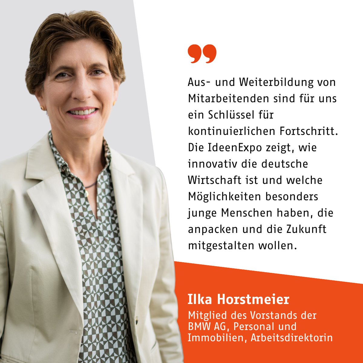 Die Worte von lka Horstmeier, Mitlgied des Vortsands der <a href="/BMWGroup/">BMW Group</a>, spiegeln genau das wider, wofür die #IdeenExpo steht: Junge Menschen für #MINT-Berufe zu begeistern und ihnen Wege zu zeigen, wie sie die Zukunft aktiv mitgestalten können. 🚀