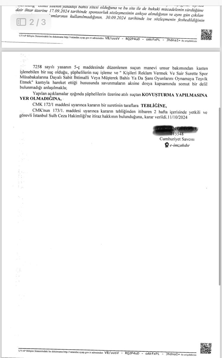 muratagirel's tweet photo. Spor Toto Teşkilat Başkanlığı, Galatasaray Spor Kulübünün Rize maçına çıkarken formalarının arkasında kullandığı  ‘’Meritkings’’ reklamının meritking isimli yasadışı bahis sitesine ait bir haber sitesi olduğu 7258 sayılı yasa kapsamında suç teşkil ettiğine dair   suç duyurusunda bulunmuş ve soruşturma başlatılmıştı.

Soruşturma sonuçlandı.

Galatasaray Kulübü Savcılığa yaptığı açıklamada , sponsorluk anlaşmasının Türkiye Futbol Federasyonundan görüş alınarak yapıldığını ,yapılan ihtarlardan sonra 30.09.2024 tarihinde sözleşmenin feshedildiğini bildirdi.

Savcılık soruşturmayı KYOK ( Kovuşturmaya Yer Yok kararı)  ile sonlandırdı.