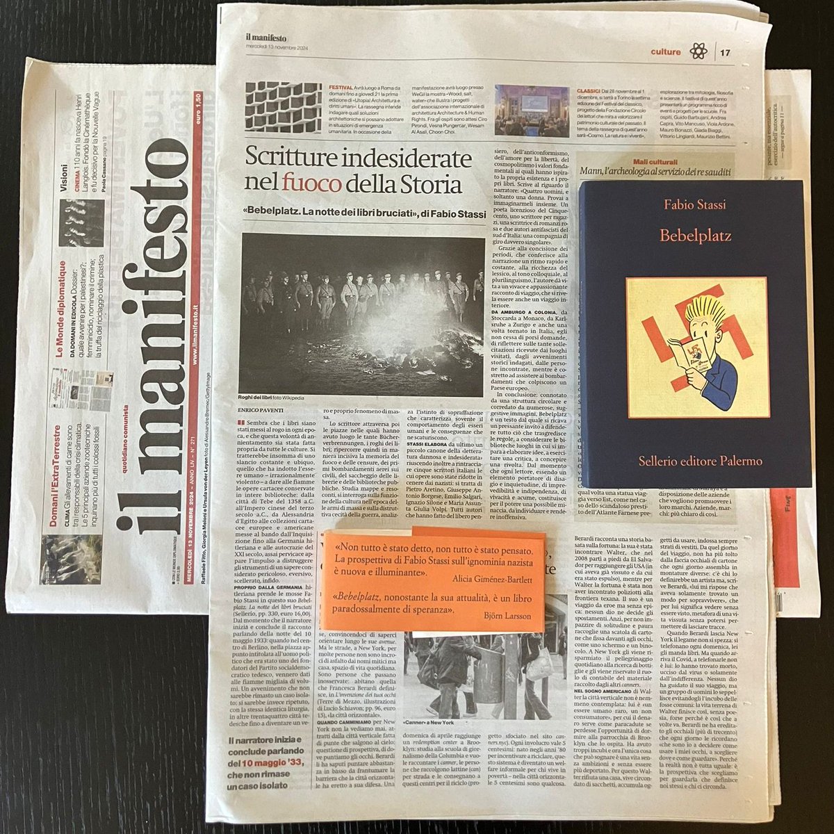 sellerioeditore's tweet photo. #FabioStassi  domani ritirerà il Premio #HermannKesten 2024 per la "difesa della libertà di parola" conferito dalla sezione tedesca del @pen_int. E qui le parole di Enrico Paventi su @ilmanifesto  che così descrive #Bebelplatz https://t.co/LwKwOXKbuC