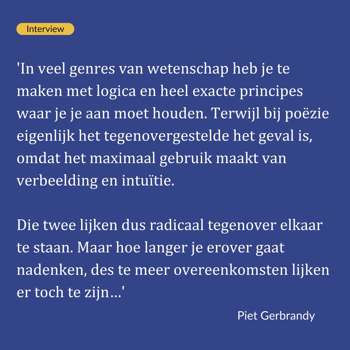 #Interview In gesprek met dichter en classicus Piet Gerbrandy over taal, poëzie, #wetenschap en wiskunde in het bijzonder. 
Waarom is de verwantschap tussen #wiskunde en #poëzie interessant? En, hoe ontstond het idee voor deze serie?
Lees het interview: akademievankunsten.nl/nieuws/babel-b…