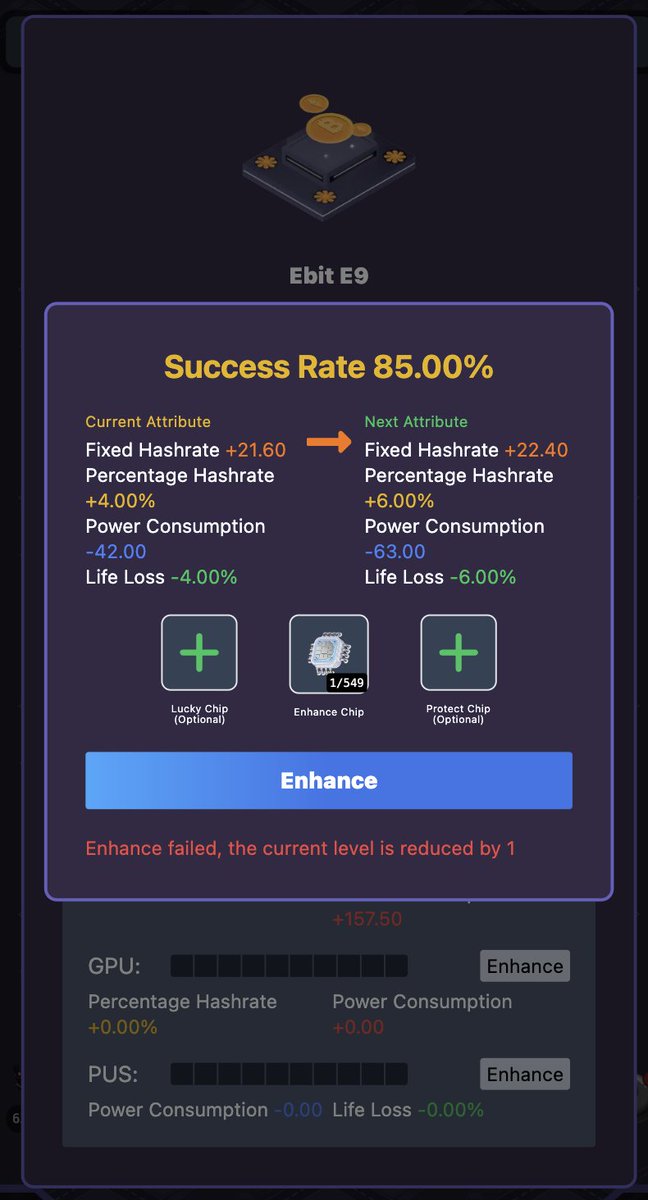 Miners, we're excited to announce the upcoming launch of our enhancement system! 🚀 
Purchase chips in our store to supercharge your mining rigs with extraordinary capabilities.
Stay tuned for our marketplace rollout, where you'll have options to forge your rigs into NFTs or