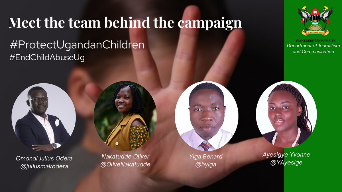 juliusmakodera's tweet image. We are midway through our #ProtectUgandanChildren campaign, and here are the faces behind this noble cause, including yours truly. Let’s join the campaign by raising awareness about child abuse, reporting cases, and putting an end to this vice. #EndChildAbuseUg #MakComms @snamso