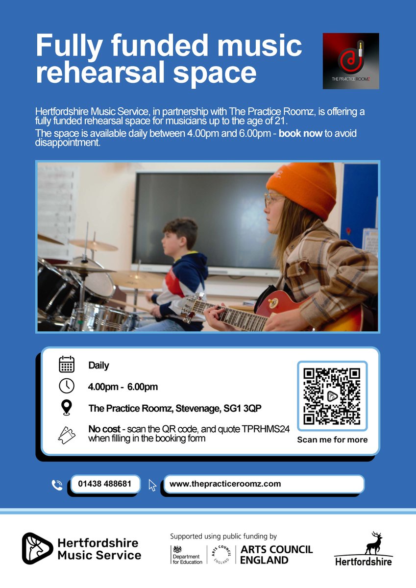 Find out more about some fully funded music rehearsal space available for under 21's.