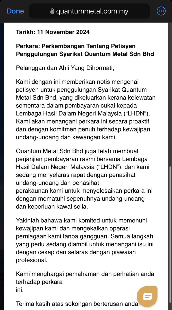 nizamiks's tweet photo. Terus gulung syarikat QM (sumber sah dari website mereka sendiri)

Leburlah segala harapan dapat balik duit. 

Kalau ada senarai pemiutang, siapa yang akan dapat dulu duit dari penjualan asset ? 
- Gaji Pekerja?
-Cukai belum bayar?
-Duit pelabur?

😉 https://t.co/PgaQR3vgkV