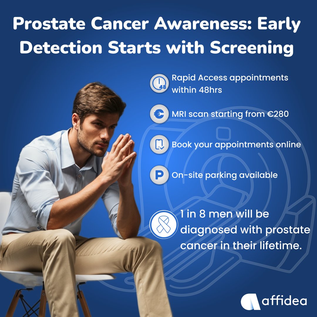 November is #MensHealthMonth - a reminder to take charge of your health. Prostate cancer is common, but early screening can make a difference. Affidea Ireland offers MRI scans within 48 hours, starting at €280. Ask your Doctor/Consultant/Physio to refer you to Affidea! #Movember