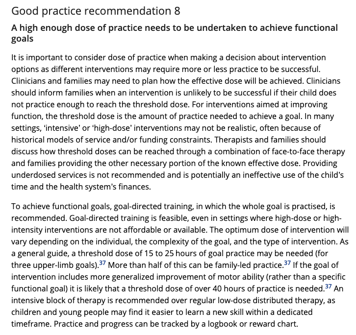 Clinical Practice Guide
Jackman et al. 2021
Interventions to improve physical function for children and young people with cerebral palsy: international clinical practice guideline doi.org/10.1111/dmcn.1…