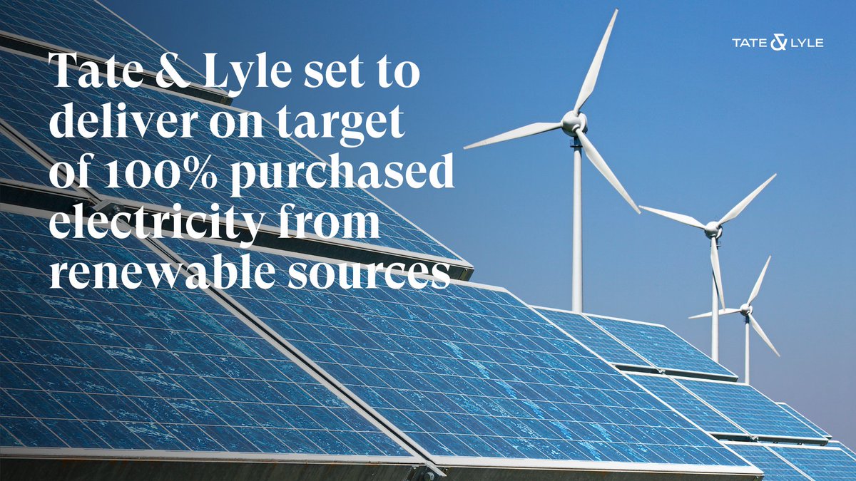 100% of electricity purchased for #TateandLyle's global manufacturing operations will come from renewable sources and associated renewable energy credits (RECs). Meeting 2030 target five years ahead of schedule!  Read more: tateandlyle.com/news/tate-lyle…
#RenewableEnergy #Sustainability