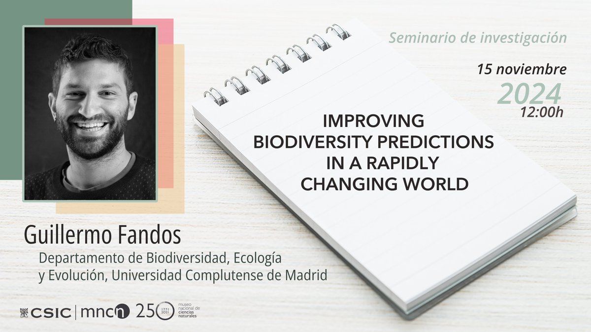 Museo Nacional de Ciencias Naturales (@mncn_csic) on Twitter photo #SeminarioMNCN 'Improving biodiversity predictions in a rapidly changing world'.
Por <a href="/g_fandos/">Guillermo Fandos</a> (<a href="/unicomplutense/">Complutense</a> )
📆 15 de noviembre, 12h
Presencial y online👉 youtube.com/live/IyUoQRprh… #SeminarioMNCN 'Improving biodiversity predictions in a rapidly changing world'.
Por <a href="/g_fandos/">Guillermo Fandos</a> (<a href="/unicomplutense/">Complutense</a> )
📆 15 de noviembre, 12h
Presencial y online👉 youtube.com/live/IyUoQRprh…