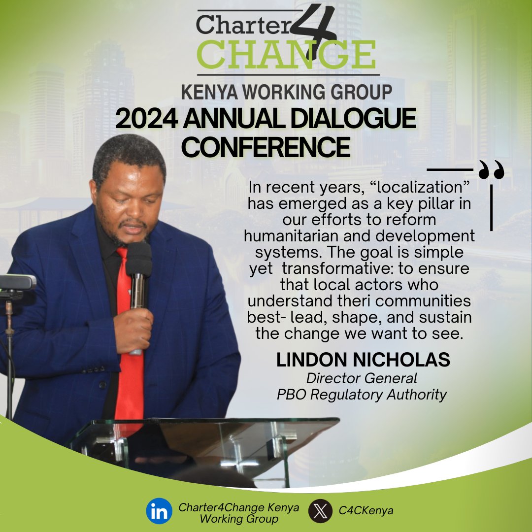 Charter4Change Kenya Working Group (@c4ckenya) on Twitter photo "The goal is simple yet transformative: to ensure that local actors who understand their communities best- lead, shape, and sustain the change we want to see."
Lindon Nicolas <a href="/ngoboardkenya/">PBO REGULATORY AUTHORITY</a>
#C4CKenya #LocalizationinPractice "The goal is simple yet transformative: to ensure that local actors who understand their communities best- lead, shape, and sustain the change we want to see."
Lindon Nicolas <a href="/ngoboardkenya/">PBO REGULATORY AUTHORITY</a>
#C4CKenya #LocalizationinPractice