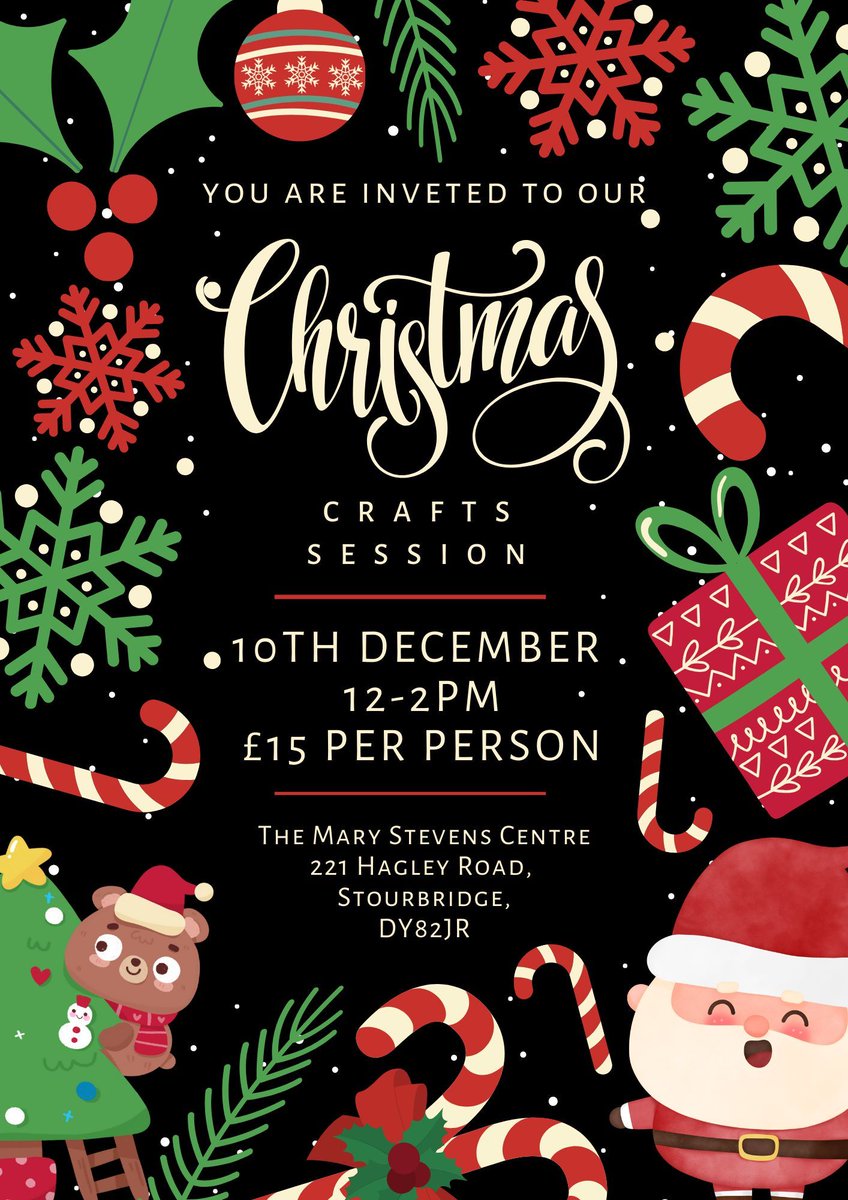 Want something to do this Christmas? Welovecarers is now holding a Christmas Crafts event on the 10th of December at the Mary Stevens Centre. 🏫 

Please call 01384396626 or email hello@welovecarers.org to book if you'd like to reserve a spot. Thank you! 🎄