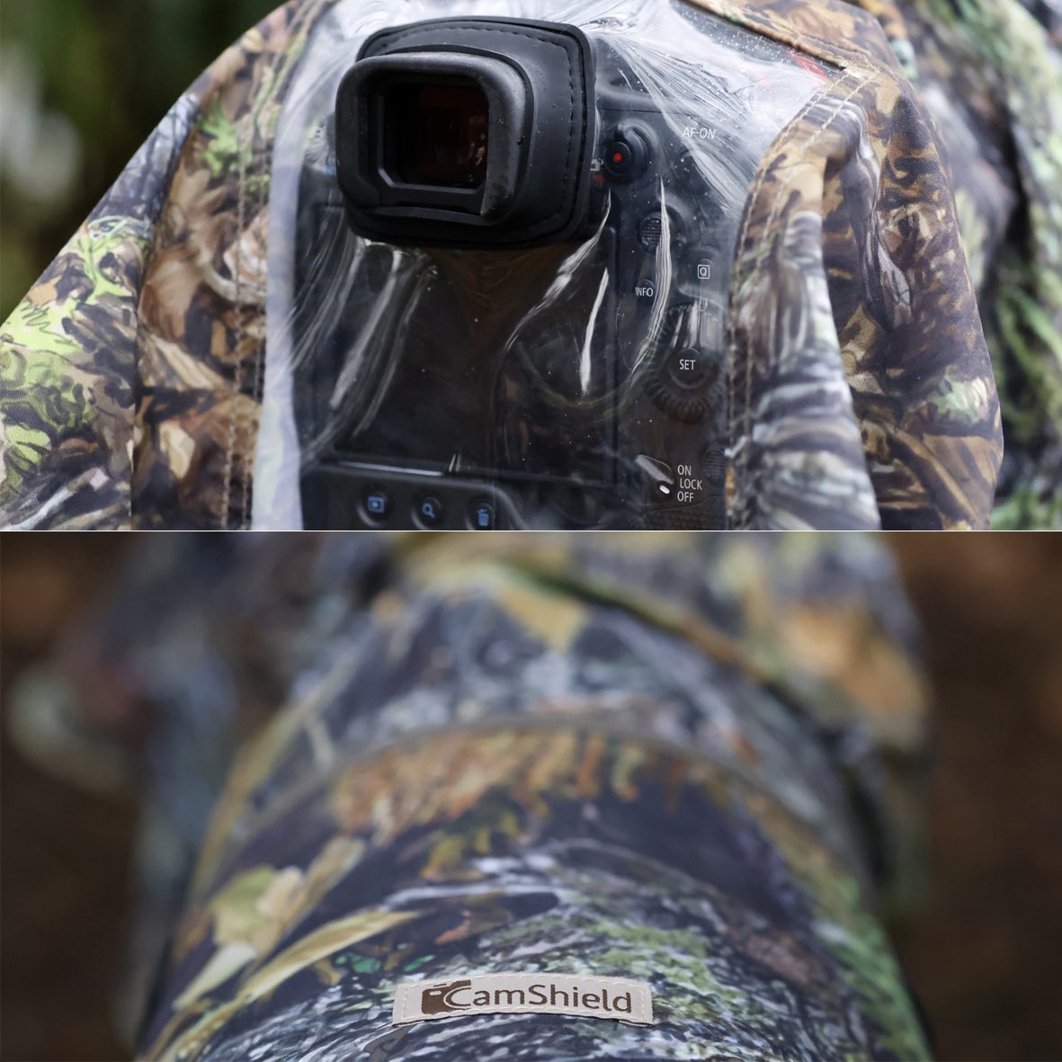 From our Camshield collection... We created an innovative Hand-Carry Rain Cover!

Technical Characteristics:
• Two sizes: L &amp; M
• Material: Waterproof poly-cotton with water-repellent coating
• Lens attachment system 
• Transparent plastic window